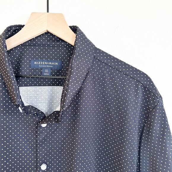 Mizzen + Main Performance Shirt XXL Blue White Dot Trim FIt Button Front SS - Picture 2 of 9
